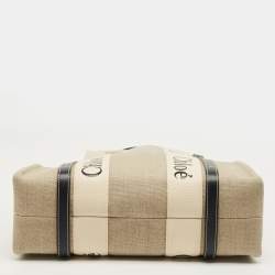 Pre Owned Chloé Beige/Navy Blue Canvas Medium Woody Tote