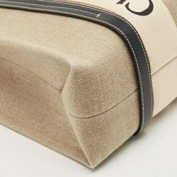 Pre Owned Chloé Beige/Navy Blue Canvas Medium Woody Tote