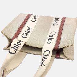 Pre Owned Chloe Beige Fabric Woody Bag Medium