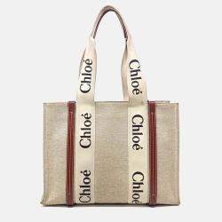 Pre Owned Chloe Beige Fabric Woody Bag Medium