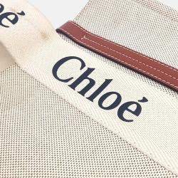 Pre Owned Chloe Beige Fabric Woody Bag Medium