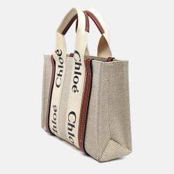 Pre Owned Chloe Beige Brown Fabric and Leather Woody Bag Small