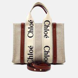 Pre Owned Chloe Beige Brown Fabric and Leather Woody Bag Small