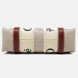 Pre Owned Chloe Beige Brown Fabric and Leather Woody Bag Small