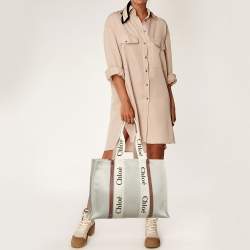 Pre Owned Chloe Woody Large Beige/Brown Canvas and Leather Tote