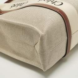 Pre Owned Chloe Woody Large Beige/Brown Canvas and Leather Tote