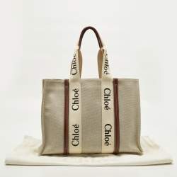 Pre Owned Chloe Woody Large Beige/Brown Canvas and Leather Tote