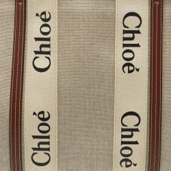 Pre Owned Chloe Woody Large Beige/Brown Canvas and Leather Tote
