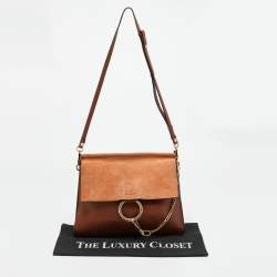 مملوكة مسبقًا Chloe Faye Medium Brown/Beige Leather and Suede Shoulder Bag