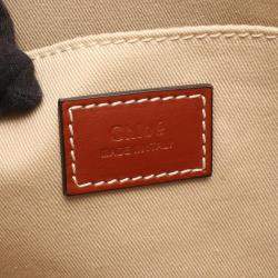 مملوكة مسبقًا حقيبة يد توتس كلوي وودي جلد كانفاس بنية بيج متوسطة