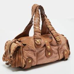 مملوكة مسبقًا Chloe Silverado Brown/Beige Python and Leather Satchel