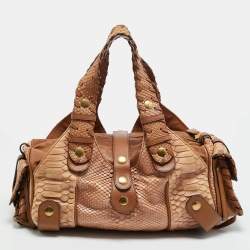 مملوكة مسبقًا Chloe Silverado Brown/Beige Python and Leather Satchel