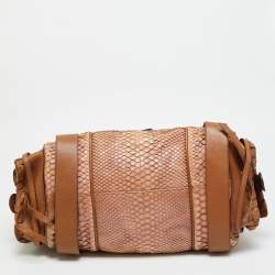 مملوكة مسبقًا Chloe Silverado Brown/Beige Python and Leather Satchel
