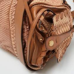 مملوكة مسبقًا Chloe Silverado Brown/Beige Python and Leather Satchel