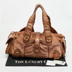 مملوكة مسبقًا Chloe Silverado Brown/Beige Python and Leather Satchel