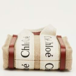 Pre Owned Chloe Woody Nano Beige/Brown Logo Canvas and Leather Tote