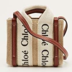 مملوكة مسبقًا Chloe Woody Nano Beige/Brown Logo Canvas and Leather Tote