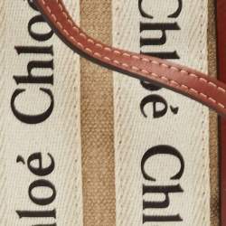 Pre Owned Chloe Woody Nano Beige/Brown Logo Canvas and Leather Tote