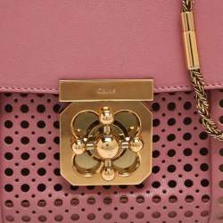 مملوكة مسبقًا Chloe Elsie Small Pink Perforated Leather Shoulder Bag