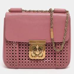 مملوكة مسبقًا Chloe Elsie Small Pink Perforated Leather Shoulder Bag