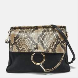 Pre Owned Chloe Faye Medium Deep Green/Black Leather, Suede and Python Shoulder Bag