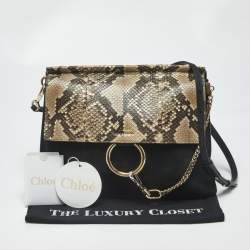 Pre Owned Chloe Faye Medium Deep Green/Black Leather, Suede and Python Shoulder Bag