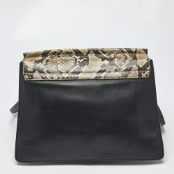 Pre Owned Chloe Faye Medium Deep Green/Black Leather, Suede and Python Shoulder Bag