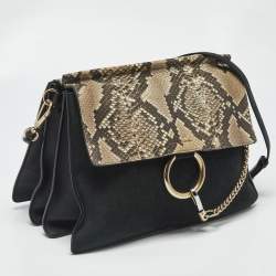 Pre Owned Chloe Faye Medium Deep Green/Black Leather, Suede and Python Shoulder Bag