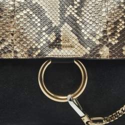 Pre Owned Chloe Faye Medium Deep Green/Black Leather, Suede and Python Shoulder Bag