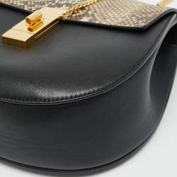 Pre Owned Chloe Drew Medium Black/Beige Leather and Python Shoulder Bag