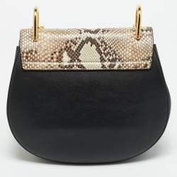 Pre Owned Chloe Drew Medium Black/Beige Leather and Python Shoulder Bag