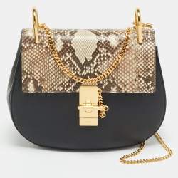 Pre Owned Chloe Drew Medium Black/Beige Leather and Python Shoulder Bag