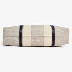 مملوكة مسبقًا Chloe Beige Fabric Black Leather Trim Logo Woody Large Tote