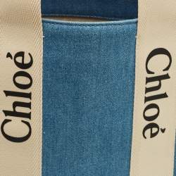 Pre Owned Chloé Woody Medium Blue Denim and Leather Tote