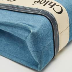 Pre Owned Chloé Woody Medium Blue Denim and Leather Tote
