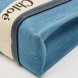 Pre Owned Chloé Woody Medium Blue Denim and Leather Tote