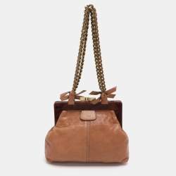 Pre Owned حقيبة كتف كلوي إطار جلد بيج