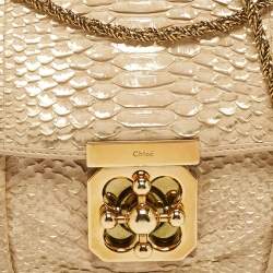 مملوكة مسبقًا حقيبة كتف كلوي إلسي صغيرة جلد ثعبان بيج/ذهبي