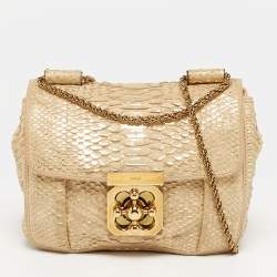 Pre Owned Chloe Elsie Small Beige/Gold Python Shoulder Bag