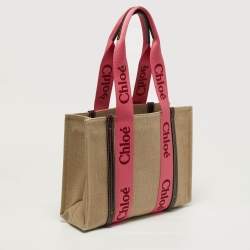 Pre Owned Chloé Woody Medium Beige/Pink Canvas Tote