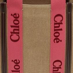 Pre Owned Chloé Woody Medium Beige/Pink Canvas Tote