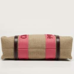 Pre Owned Chloé Woody Medium Beige/Pink Canvas Tote