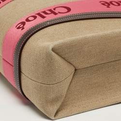 Pre Owned Chloé Woody Medium Beige/Pink Canvas Tote