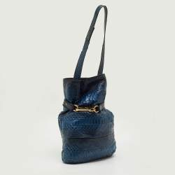 Pre Owned Chloe Joan Blue/Black Python Bucket Bag