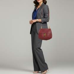 Pre Owned حقيبة كتف كلوي درو جلد حمراء كبيرة