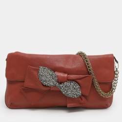 Pre Owned حقيبة سلسلة كلوي طوبة جلد مزينة بعقد كريستال