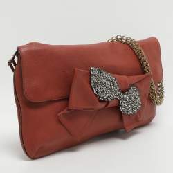 Pre Owned Chloe Brick Leather Crystal Bow Embellished Chain Bag