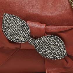 Pre Owned Chloe Brick Leather Crystal Bow Embellished Chain Bag