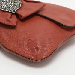 Pre Owned Chloe Brick Leather Crystal Bow Embellished Chain Bag
