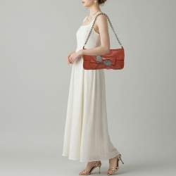 Pre Owned Chloe Brick Leather Crystal Bow Embellished Chain Bag